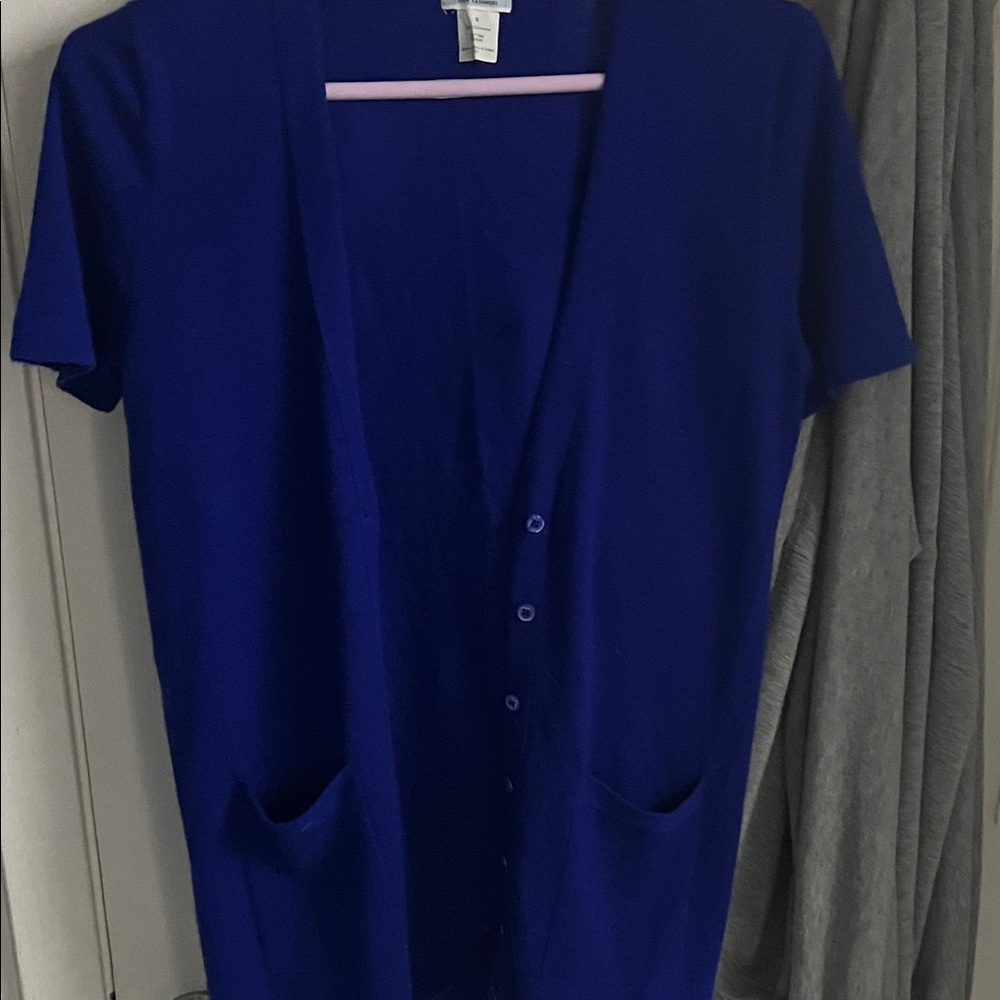 Cashmere Blue Cap Sleeve  V-neck Button up Cardigan